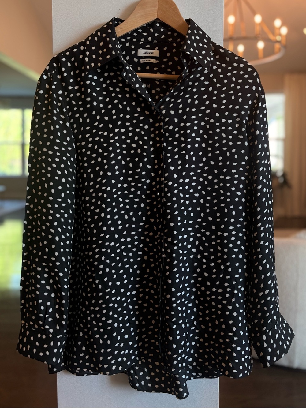 Jason Wu 100% Silk Polka Dot Blouse – Size 4 | Black & White